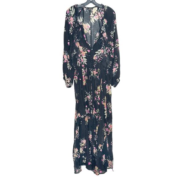 Free People Jumpsuit Floral Boho Whimsigoth Cottage Fairy Grunge Black Medium - Picture 1 of 10